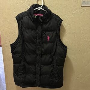 U.S. Polo Assn. Black Puffer Vest with Pink Logo